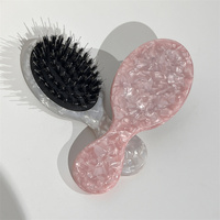 Brosse démêlante personnalisée en acétate de cellulose pour la maison et les voyages, avec poils de sanglier naturels et base en métal, motif écaille de tortue