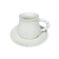 Ensemble Tasse et Soucoupe en Porcelaine Fine de Luxe Créative 90-230ml, Tasse et Assiette Blanches avec Poignée à Perles pour Hôtels, Restaurants et Camping