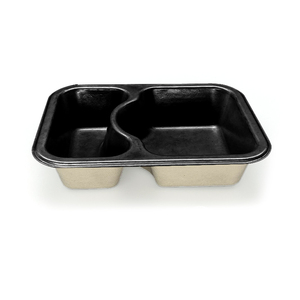 <span class=keywords><strong>Bac</strong></span> alimentaire <span class=keywords><strong>noir</strong></span> personnalisé sans PFAS biodégradable compostable jetable en fibre de pâte à papier à 3 compartiments - Product Image 3
