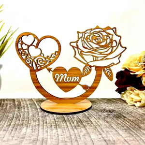 Decorazioni in Legno per la Festa <span class=keywords><strong>della</strong></span> <span class=keywords><strong>Mamma</strong></span>, Ornamenti a Forma di <span class=keywords><strong>Cuore</strong></span> e Rosa, Lavorazioni Semi-manuali e Semi-meccaniche - Product Image 1
