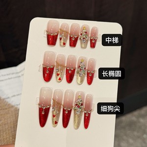 Esmalte de <span class=keywords><strong>Uñas</strong></span> Francés con Diamantes de Colores Navideños, Nuevo Esmalte de <span class=keywords><strong>Uñas</strong></span> Pintado a Mano con Corazón, Zirconia, Ojo de Gato, Dibujos Animados, Media Cobertura - Product Image 1