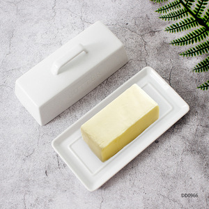 Ensemble de beurrier en céramique blanche avec couvercle, plateau à beurre rectangulaire pour hôtel, café, thé, style nordique - Product Image 1