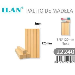Bastoncini di Legno ILAN 8x8x120mm, 8 Pezzi, Materiale per Artigianato - Product Image 1