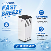 Climatiseur portable haute efficacité 3000 BTU R290 écologique, mobile, débit d'air max. 320m³/h pour chambre à coucher