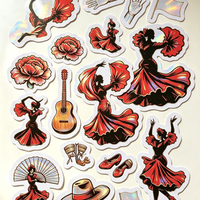 Autocollants Flamenco Personnalisés Culture Espagnole Découpés à la Forme Holographiques Imperméables en Vinyle pour Bouteille Ordinateur Portable Bagage Décoration