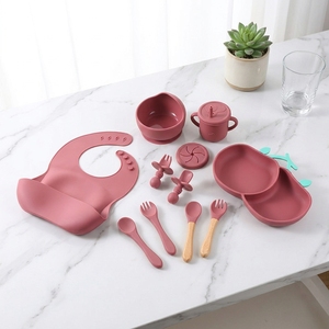 库存食品级硅胶吸盘分格餐盘套装家用婴儿专用餐饮用品 - Product Image 1