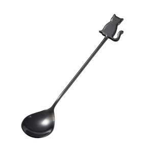 Cuchara agitadora negra de acero inoxidable 304 superventas cuchara de café de gato lindo de dibujos animados pastel postre cuchara de helado - Product Image 6