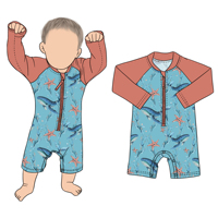 Maillot de bain pour bébé garçon Little Glow Kid Factory, vente directe, été, plage, fermeture éclair avant, manches longues, boutons pression, short de bain
