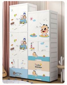 Baby Storage Drawer Cabinet Organizer Children 4-Layer Two Open Door Cartoon PP Injection Molded White Sustainable Durable - Product Image 1