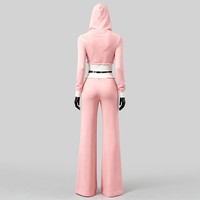 Haute qualité personnalisé blanc rose 100% coton éponge française recadrée fermeture éclair à capuche et pantalon de survêtement ensemble pour les femmes automne