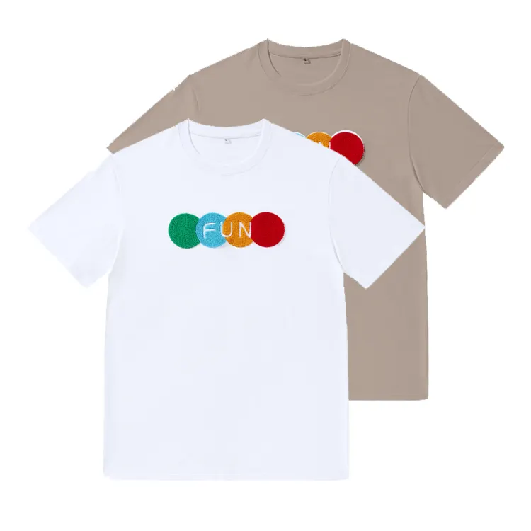Renkli şönil Logo yama erkekler Tshirt ile özel beyaz Pima pamuk T shirt