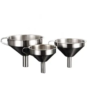 Stainless Steel Funnels Large 3 Sizes Kitchen Funnel Transferring of Liquid, Oils, Jam, Dry Food Powder w Strainer Filter
