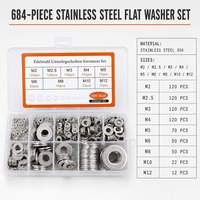 304 Stainless Steel Washers M2-M12 Assorted Flat Plain Washer Set for Bolts Screws Nuts Machinery Furniture and DIY Repair
