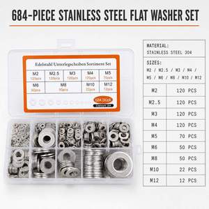 304 Stainless Steel Washers M2-M12 <b>Assorted</b> Flat Plain Washer Set for Bolts <b>Screws</b> Nuts Machinery Furniture and DIY Repair - Product Image 2