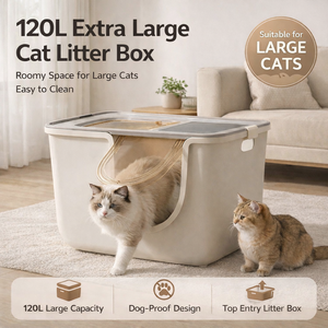 Caja de arena <span class=keywords><strong>para</strong></span> gatos semicerrada de gran capacidad, antisalpicaduras, con lados altos, entrada abierta, fácil de limpiar, de plástico. - Product Image 1