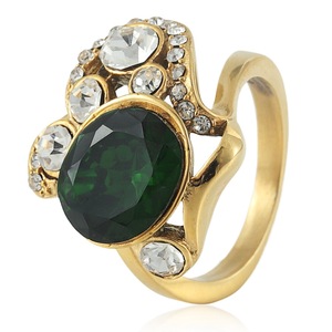 yunnique <b>Gold</b> Flower <b>Ring</b> With Green Gemstone And Clear Crystals Prong Setting Unisex Party Jewelry - Product Image 1