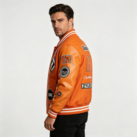 Veste universitaire pour homme en cuir PU véritable avec broderie personnalisée et écussons en chenille, style Letterman Bomber, fabrication usine