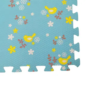 Estera de juego de goma de espuma eva para niños, estera de juego de 30x30 cm con estampado de flores azules, venta al por mayor