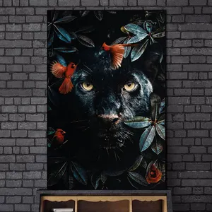 posteri siyah panter Suppliers-Siyah panter vahşi hayvan tuval boyama posterler ve baskı Cuadro duvar sanatı oturma odası için ev dekor (hiçbir çerçeve)