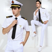 Chemise marine pour homme, uniforme de capitaine, manches longues, coton, costume de pilote, costume d'hôtesse de l'air, vente en gros