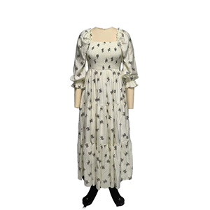 5536 Abito Lungo di Alta Qualità in Cotone e Lino con Collo Quadrato e Maniche a <span class=keywords><strong>Tre</strong></span> Quarti, Vestito Maxi Lavabile Casual per Donne - Product Image 3