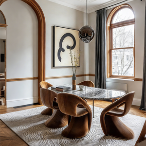 Sedie da Pranzo di Lusso Moderne, Design Scultoreo Unico, Set di Arredamento Minimalista Italiano, Poltrona con Schienale Curvo - Product Image 2