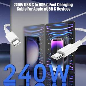 High Quality White PD240W 1/2m Dual <strong>USB</strong>-C 5A Fast Charging Nylon Braided <strong>Cable</strong> for Laptop &amp; Computer 12 Months Warranty - Product Image 3