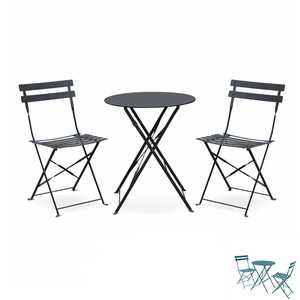 Conjunto de Bistro Metálico Redondo para Exteriores con 2 Sillas y 1 Mesa, Muebles de Jardín Plegables, Diseño Retro, Color - Product Image 1