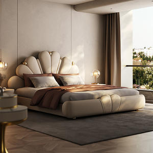 יוקרה כפול מיטת מסגרת חדר שינה ריהוט מלך גודל מיטת איטלקי מודרני עור מלכה עם אחסון - Product Image 1