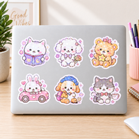 Feuilles d'autocollants personnalisés Kawaii Kiss Cut, autocollants holographiques mignons d'animaux, autocollants adhésifs pour journaux, agendas, scrapbooking