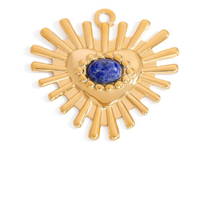 Accessoires de bijoux DIY en acier inoxydable, pendentif en forme de cœur avec incrustation de pierre naturelle, plaqué or 18 carats, été 2024, pour la fabrication de colliers - Product Image 3