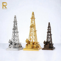 Trophée Modèle Plateforme Pétrolière Personnalisé en Métal Plaqué Or avec Plaque Gravée – Design Moderne, Cadeau d'Affaires