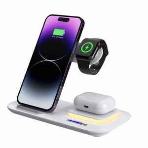 <span class=keywords><strong>Chargeur</strong></span> sans fil 15W True Fast <span class=keywords><strong>Chargeur</strong></span> sans fil 4-1 magnétique pliable avec lumière intelligente pour la nuit - Product Image 1