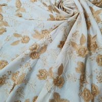Tissu en coton peigné à motifs floraux dorés 60*60, tissu brodé 3D pour accessoires vestimentaires, textile de maison