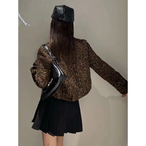 2026 <strong>Petite</strong> Women's Cropped <strong>Biker</strong> Style Edgy Faux Leather Motorcycle Short Coat Fall Winter Leopard Print Stand Zipper Autumn - Product Image 3