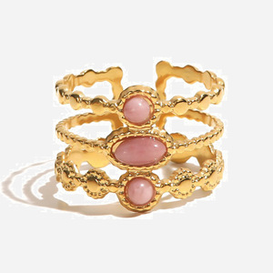 French Vintage Style Jewelry <b>Ring</b> Natural Rhodochrosite Adjustable Stainless Steel Luxurious <b>Open</b> Design Women's Fashion <b>Rings</b> - Product Image 1