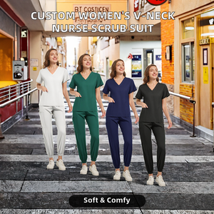 Jieenna Custom Unisex V-Neck Nurse Uniform Short Sleeve Stretch Woven Fabric Pockets Work Scrub Suit Polyester Rayon 2026 New - Product Image 2