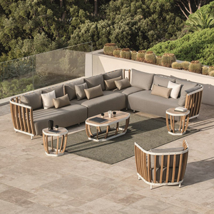 Mobilier d'extérieur artisanal toutes saisons étanche en bois de teck de luxe et canne mobilier d'extérieur canapé ensemble - Product Image 1