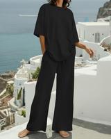 Ensemble 2 pièces ample pour femme : T-shirt oversize et pantalon long à jambes larges, survêtement d'été uni, tenue décontractée grande taille
