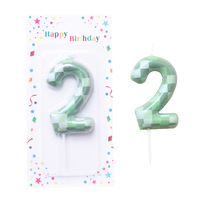 Bougies d'anniversaire numérotées à motif écossais vert 2026, thème jeu Minecraft, décorations de gâteau 0-9, prix de gros usine