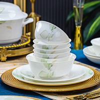 Service de table en porcelaine fine à motif feuilles vertes, 60 pièces, directement de l'usine, compatible micro-ondes et lave-vaisselle, pour hôtels et mariages