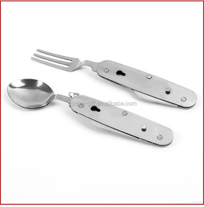 Couteau pliant, cuillère fourchette de Camping multifonction 6 en 1 kit de poches détachables avec étui de transport, fourchette pour le Camping, couverts en acier inoxydable - Product Image 6