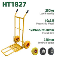Chariot à main HT1827, capacité 250 kg, chariot de manutention pour entrepôt, chariot pliable 2 en 1, robuste, roues pneumatiques 3.50-4