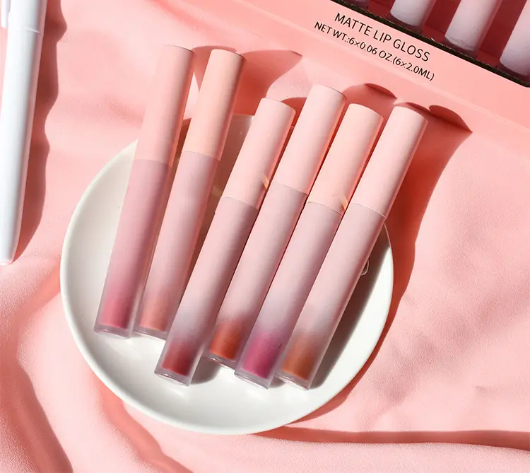 Pink Container Waterproof Lipstick Long Lasting 6pcs Set Packaging Lipstick Matte