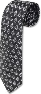 Cravate en soie noire classique de qualité supérieure avec motif géométrique maçonnique blanc pour tenue de cérémonie professionnelle - Product Image 4