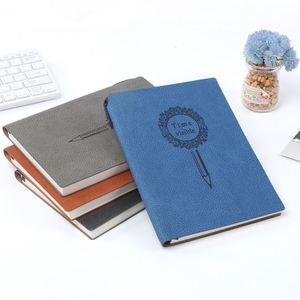 Carnet de notes professionnel A5 en cuir PU, couverture rigide, porte-stylo épais, 100 feuilles, reliure cousue, logo personnalisé, pour le bureau - Product Image 1