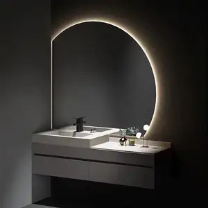Vancaff الجملة الزخرفية مضاءة نصف جولة على شكل خاص الحمام مرآة ذكية