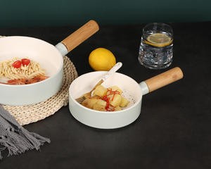 Baki Makanan Dalam Nampan Makanan Penggunaan Harian dengan Pegangan Kayu Cina Tulang Halus Bulat Biru Putih Merah Muda - Product Image 6