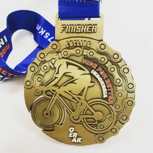 पदक निर्माता डिजाइन अपनी खुद की साइकिल चालन दौड़ पदक कस्टम प्राचीन सोना मढ़वाया खेल पदक और रिबन