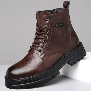 Martin <b>Boot</b> <b>Men</b> Ankle Round Toe Flat Heel Leather Anti Slippery Lace Up <b>Work</b> Shoe Winter Fashion - Product Image 2